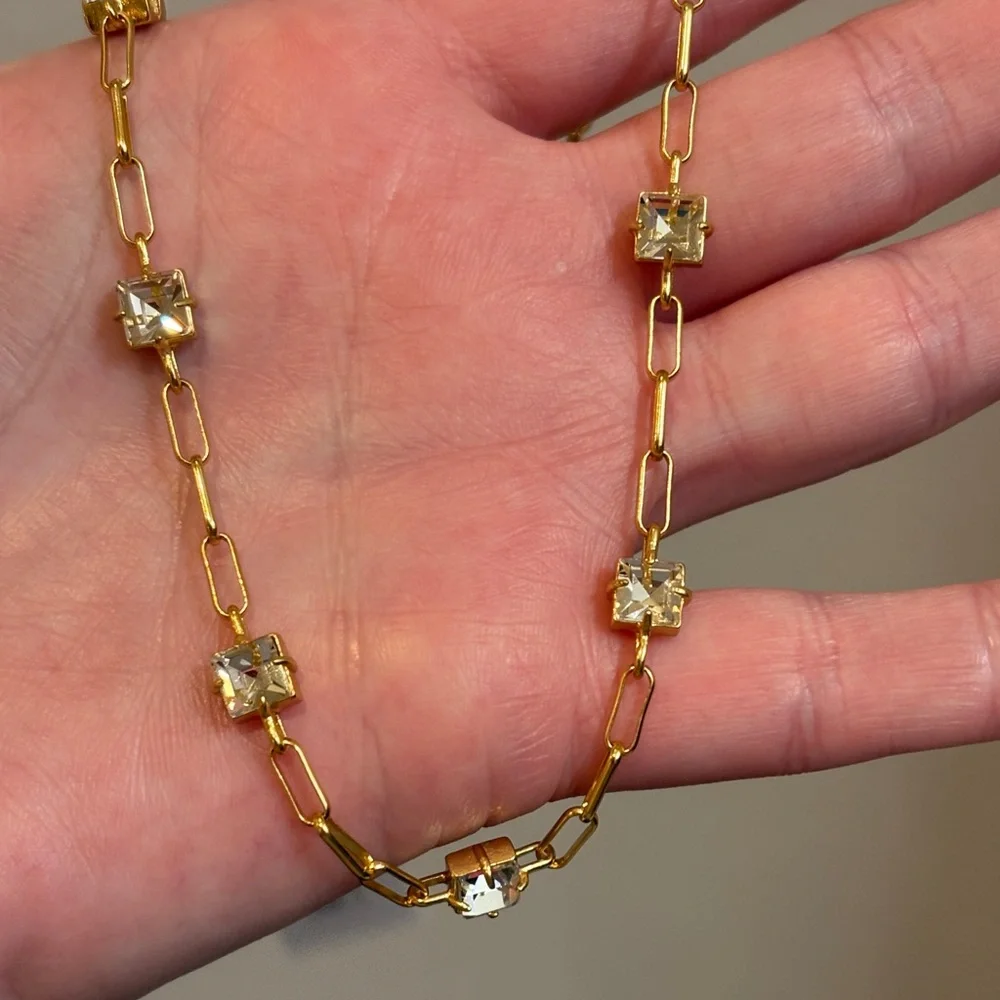 NWT J.Crew Square Crystal Station Necklace in Gold